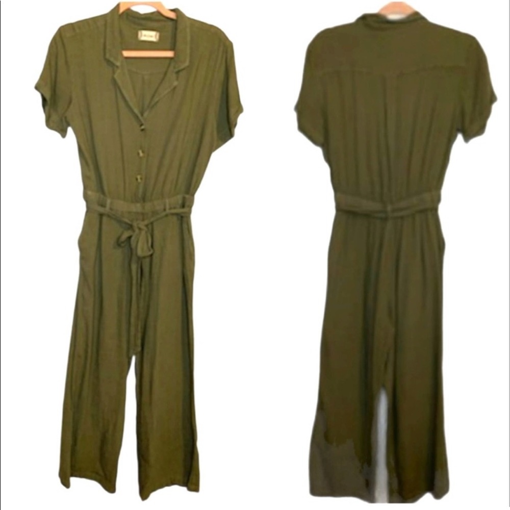 Altar'd State Olive Green Button Front Closure Short Sleeve Jumpsuit